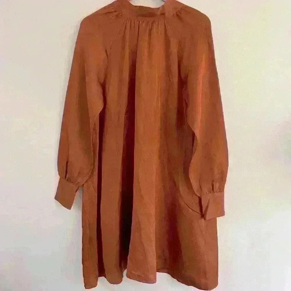 ARKET Stockholm Tie Neck Linen Blend Terracotta Size 36 - Picture 1 of 9